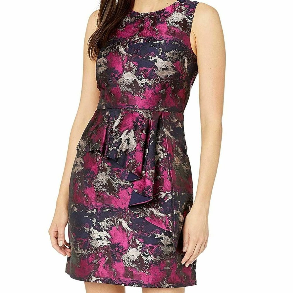 Vince Camuto  Metallic Peplum Jacquard Dress SZ 6